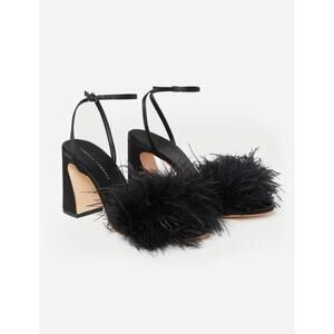 Loeffler Randall Women's Black Feather Minerva Heel Sandals NWOB Size 6